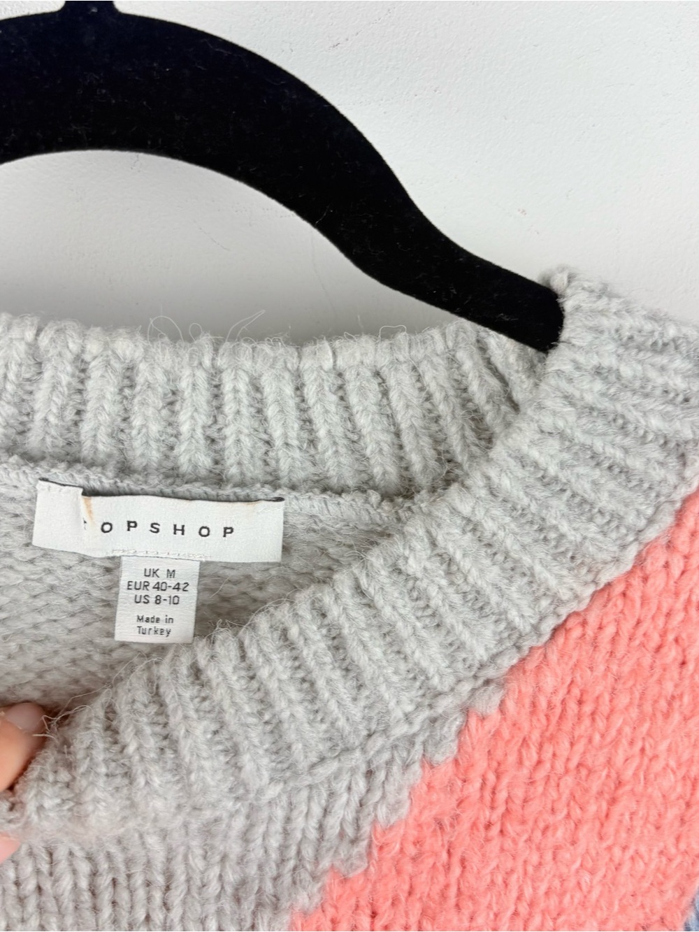 Nordstrom Topshop Colorblock Knit Pullover Sweater M Gray Pink Retro Abstract - Picture 2 of 9